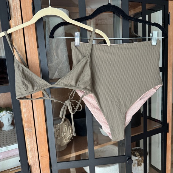 Cali Dreaming Other - High-Waisted Bikini Set in Olive and Pink